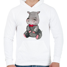 PRINTFASHION Cute Hippo - Férfi kapucnis pulóver - Fehér férfi pulóver, kardigán