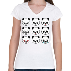 PRINTFASHION cute-panda-emoji - Női V-nyakú póló - Fehér