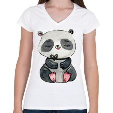 PRINTFASHION Cute Panda girl - Női V-nyakú póló - Fehér női póló