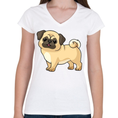 PRINTFASHION Cute Pug - Női V-nyakú póló - Fehér