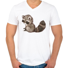 PRINTFASHION Cute Raccoon - Férfi V-nyakú póló - Fehér