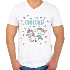 PRINTFASHION Cute Unicorn - Férfi V-nyakú póló - Fehér férfi póló