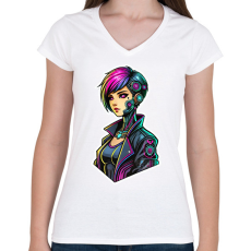 PRINTFASHION Cyber Lány - Női V-nyakú póló - Fehér