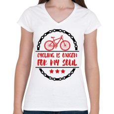 PRINTFASHION Cycling is oxigen for my soul - Női V-nyakú póló - Fehér