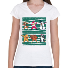 PRINTFASHION DAB Christmas - Női V-nyakú póló - Fehér