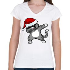PRINTFASHION Dabbing cica - Női V-nyakú póló - Fehér