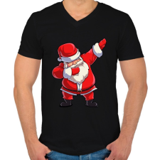 PRINTFASHION Dabbing Santa - Férfi V-nyakú póló - Fekete férfi póló