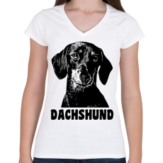 PRINTFASHION Dachshund - Női V-nyakú póló - Fehér
