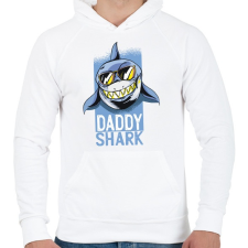 PRINTFASHION Daddy shark - apa cápa - Férfi kapucnis pulóver - Fehér férfi pulóver, kardigán