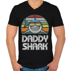 PRINTFASHION Daddy shark - Férfi V-nyakú póló - Fekete