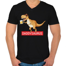 PRINTFASHION Daddysaurus - Férfi V-nyakú póló - Fekete férfi póló