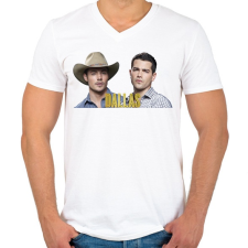 PRINTFASHION Dallas - Férfi V-nyakú póló - Fehér férfi póló