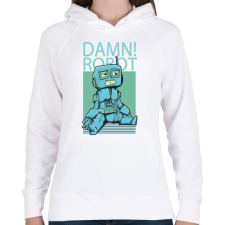 PRINTFASHION Damn Robot- - Női kapucnis pulóver - Fehér női pulóver, kardigán