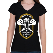 PRINTFASHION Darts és Sör - Női V-nyakú póló - Fekete női póló