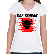 PRINTFASHION day trader - Női V-nyakú póló - Fehér