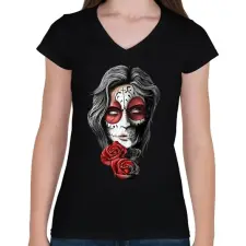 PRINTFASHION Dead roses - Női V-nyakú póló - Fekete női póló