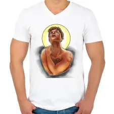 PRINTFASHION Dean - Férfi V-nyakú póló - Fehér férfi póló