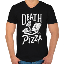 PRINTFASHION Death by pizza - Férfi V-nyakú póló - Fekete férfi póló