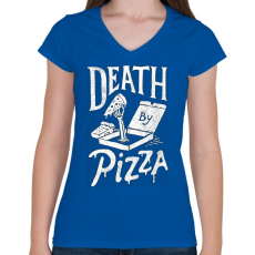 PRINTFASHION Death by pizza - Női V-nyakú póló - Királykék