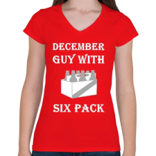 PRINTFASHION Decemberben született kockás hasú 2 - Női V-nyakú póló - Piros női póló