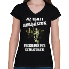 PRINTFASHION Decemberi horgász - Női V-nyakú póló - Fekete női póló