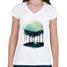 PRINTFASHION Deep in the forest - Női V-nyakú póló - Fehér