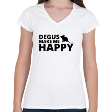 PRINTFASHION Degus make me happy - Női V-nyakú póló - Fehér női póló
