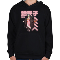 PRINTFASHION Demon Slayer Nezuko - Gyerek kapucnis pulóver - Fekete
