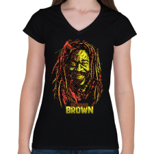 PRINTFASHION Dennis Brown - Reggae - Női V-nyakú póló - Fekete női póló