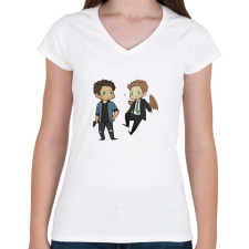 PRINTFASHION Destiel // Deancas - Női V-nyakú póló - Fehér női póló