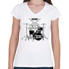 PRINTFASHION Destroy silence - Dobolós - Női V-nyakú póló - Fehér női póló
