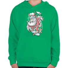PRINTFASHION Deszkás Télapó - Gyerek kapucnis pulóver - Zöld