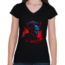 PRINTFASHION Devil design - Női V-nyakú póló - Fekete