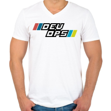 PRINTFASHION DEVOPS - Férfi V-nyakú póló - Fehér férfi póló