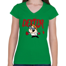 PRINTFASHION Dexter laboratóriuma? - Női V-nyakú póló - Zöld női póló