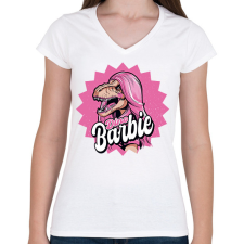 PRINTFASHION Dínó Barbie - Női V-nyakú póló - Fehér női póló