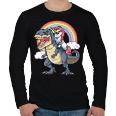 PRINTFASHION Dínó és szivárvány póni lovas - Férfi hosszú ujjú póló - Fekete