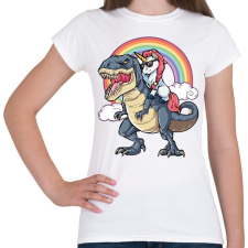 PRINTFASHION Dínó és szivárvány póni lovas - Női póló - Fehér női póló