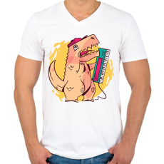PRINTFASHION Dínó - Férfi V-nyakú póló - Fehér