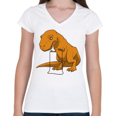 PRINTFASHION Dínó játék - Női V-nyakú póló - Fehér