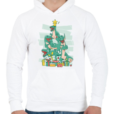 PRINTFASHION Dínó karácsonyfa - Férfi kapucnis pulóver - Fehér férfi pulóver, kardigán