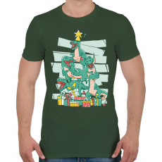 PRINTFASHION Dínó karácsonyfa - Férfi póló - Katonazöld