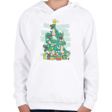 PRINTFASHION Dínó karácsonyfa - Gyerek kapucnis pulóver - Fehér gyerek pulóver, kardigán