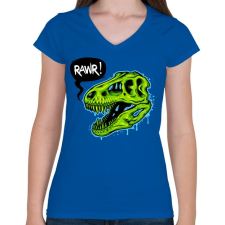 PRINTFASHION Dínó RAWR - Női V-nyakú póló - Királykék női póló