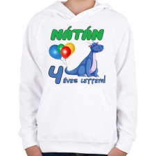 PRINTFASHION Dínó szülinap (egyedi névvel) - Gyerek kapucnis pulóver - Fehér gyerek pulóver, kardigán