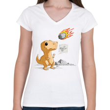 PRINTFASHION dinokopapir - Női V-nyakú póló - Fehér női póló