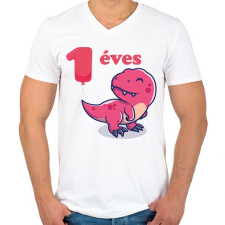 PRINTFASHION Dínós minta - Férfi V-nyakú póló - Fehér férfi póló