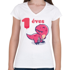 PRINTFASHION Dínós minta - Női V-nyakú póló - Fehér női póló