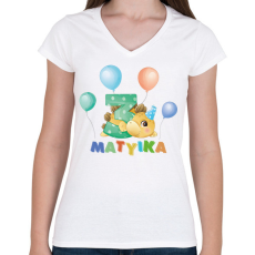 PRINTFASHION Dínós szülinap - Névvel, számmal - Női V-nyakú póló - Fehér
