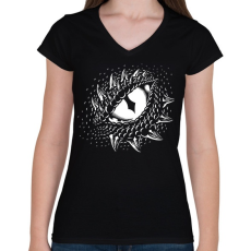 PRINTFASHION Dinoszaurusz/Sárkány szem - Fehér - Női V-nyakú póló - Fekete